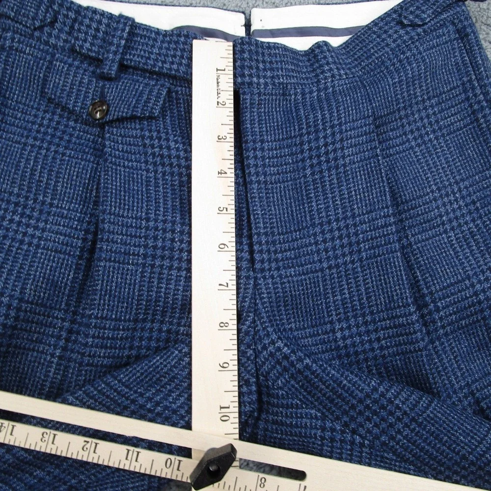 Suitsupply Brentwood Blue Glen Check Wool Linen Pleated Trousers Mens 36S